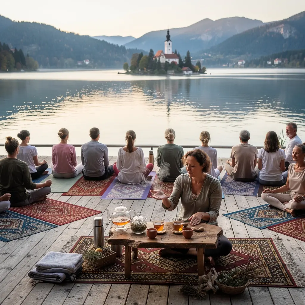 Čajni set od keramike s ručno oslikanim motivima hrvatskih pejzaža.