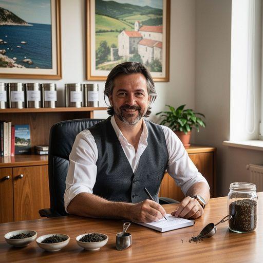 Raznobojni suhi listovi čaja i začinske biljke na prirodnoj pozadini.